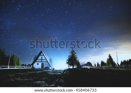 Silhouettes of the countryside with starry skies.