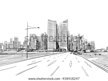 Singapore. Unusual perspective hand drawn sketch. City vector illustration Royalty-Free Stock Photo #458418247