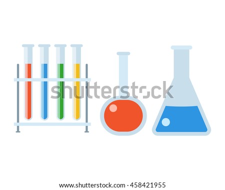 Chemical laboratory different flasks, glasses and tubes set. Medical glassware vector icons for web and applications. Chemistry lab equipment.