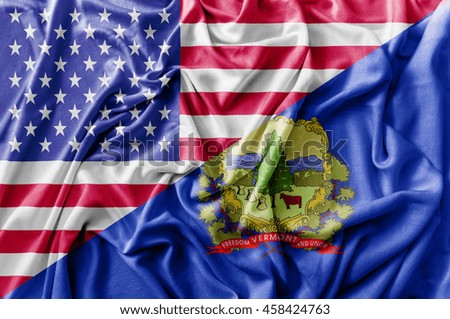 Ruffled waving United States of America and Vermont flag