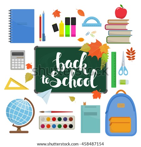 Set of different items for education. Back to school icons. Vector stock illustration.