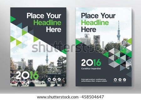 Green Color Scheme with City Background Business Book Cover Design Template in A4. Can be adapt to Brochure, Annual Report, Magazine,Poster, Corporate Presentation, Portfolio, Flyer, Banner, Website. Royalty-Free Stock Photo #458504647