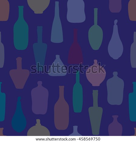 Vector seamless pattern. Vintage bottles silhouette.Perfect for printing on fabric or wallpaper. Clip art for design.
