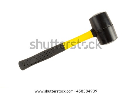 Yellow and black rubber hammer isolated on a white background. Tools series. Royalty-Free Stock Photo #458584939