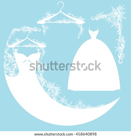 wedding dress among snow - vector design elements collection
