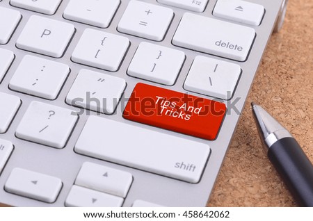 Business concept: computer keyboard  with Tips And Tricks word on enter button background, 3d render and copyspace area