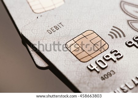 Samara, Russia-July 25.2016: debit Visa credit card chip sign contactless payment.