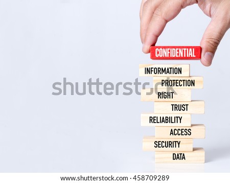 Businessman Building CONFIDENTIAL Concept with Wooden Blocks Royalty-Free Stock Photo #458709289