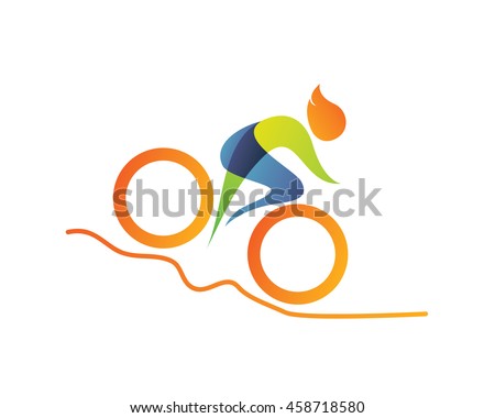 Modern Summer Sports Logo Symbol - Cycling Mountain Bike Athlete Silhouette