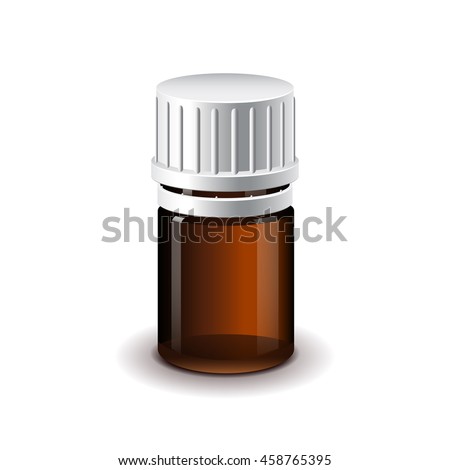 Small medical dark glass bottle for pills isolated realistic vector illustration