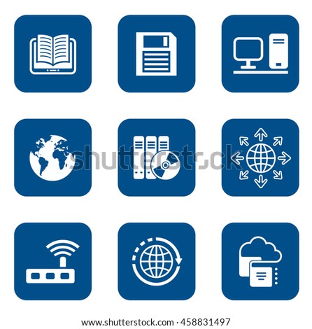 set of isolated digital blue internet icons