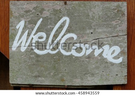 welcome title on grunge planks Wooden background