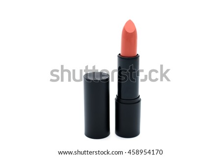 Matte brick orange lipstick isolated on white background.