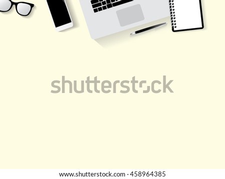 office desk with computer keyboard, smartphone and other office supplies. Top view with copy space.vector
