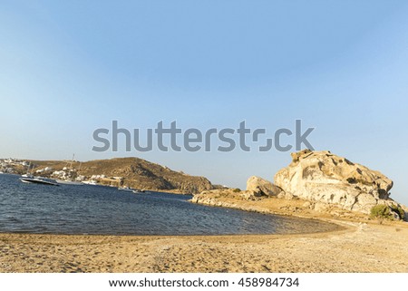Petra beach in Patmos island, near to Groikos village, Greece