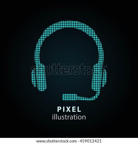 Headphone - pixel icon. Vector Illustration. Design logo element. Isolated on black background. It is easy to change to any color.