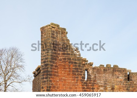 Penrith Castle.  The castle, pictured on a winter's morning, is situated in a public park in Penrith, Cumbria, northern England.  It was built in the 14th century as a defence from Scottish invaders.