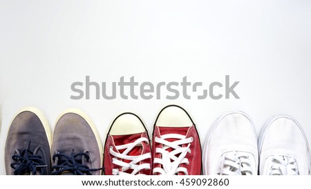 Red gray and white shoes
