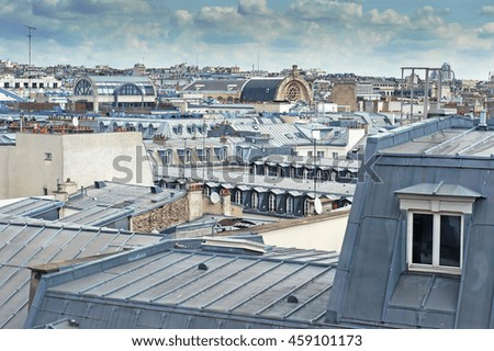 Paris View. Parisian mansard view and Paris city panorama. Architecture of Paris. France