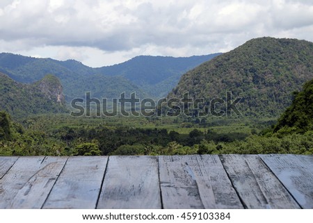 old surface of table top with  nature Mount Forest background,promote, show,advertising goods product stuff banner template on display montage