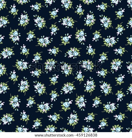Seamless floral pattern with blue rose