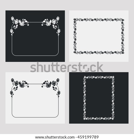 Set of frames with roses silhouette.Vector clip art.