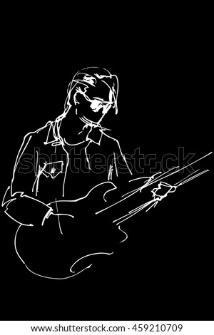  vector sketch of a guy with glasses with an electric guitar
