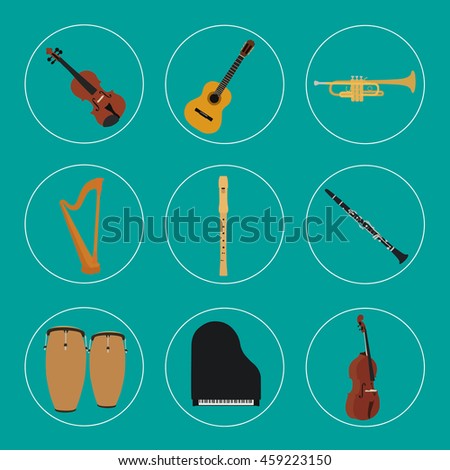 Musical instruments set for use in advertising, presentations, brochures, documents and forms, etc.