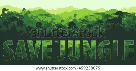 Vector horizontal tropical rainforest Jungle backgrounds Royalty-Free Stock Photo #459238075