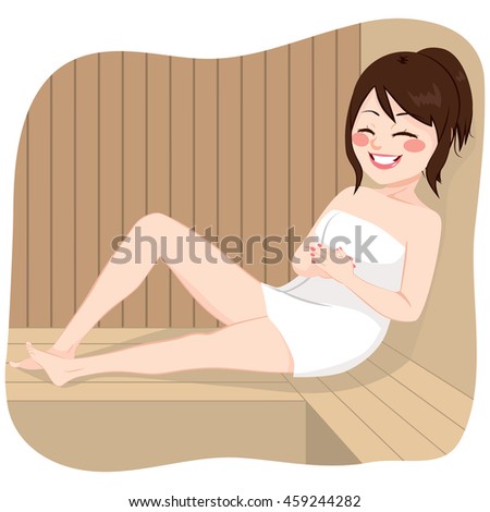 Young woman relaxing having a steam bath on sauna