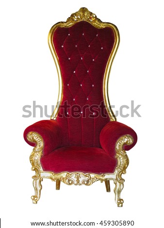 Old red golden king throne isolated over white background. Royalty-Free Stock Photo #459305890