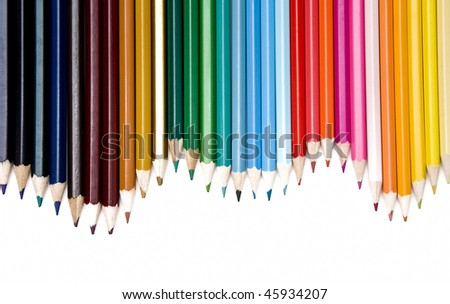Line set of colored Pencils over white background