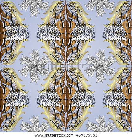 Vintage pattern on light grey gradient background with golden and white elements.