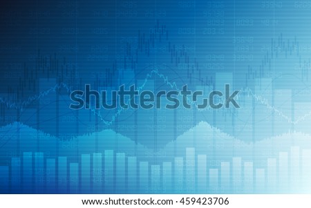 Business chart with uptrend line graph, bar chart and stock numbers in bull market on white and blue color background (vector) Royalty-Free Stock Photo #459423706