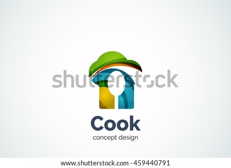 Cook hat with spoon logo template, cooking kitchen concept - geometric minimal style, created with overlapping curve elements and waves. Corporate identity emblem, abstract business company branding