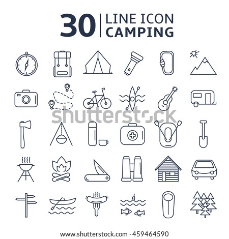 Line icon set Camping.Vector illustration.