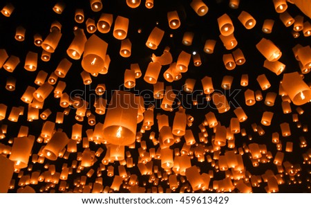 Sky lanterns, flying lanterns, floating lanterns, hot-air balloons Loy Krathong Festival in Chiang Mai Thailand
