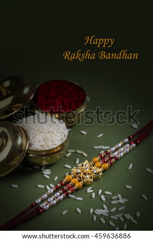 Raakhi - A traditional Indian wrist band which is a symbol of love between Brothers and Sisters. Raksha Bandhan Greeting.