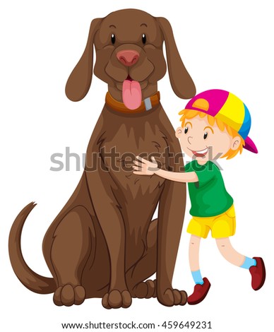 Little boy and big dog illustration