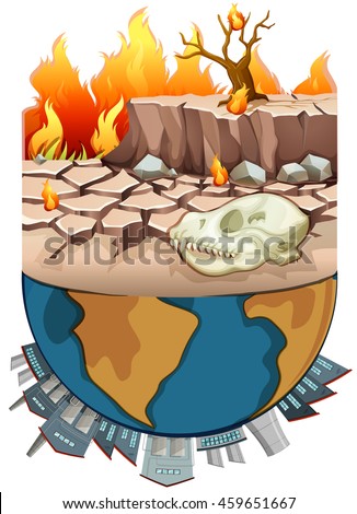 Polution on earth and drought illustration