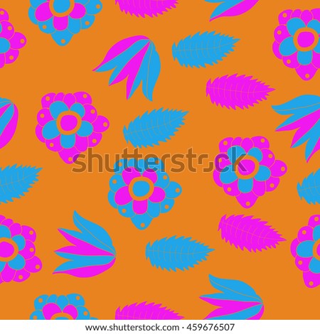 Seamless   pattern of  stylized floral motif, doodles,  flowers, spot,hole, leaves, ellipses . Hand drawn.