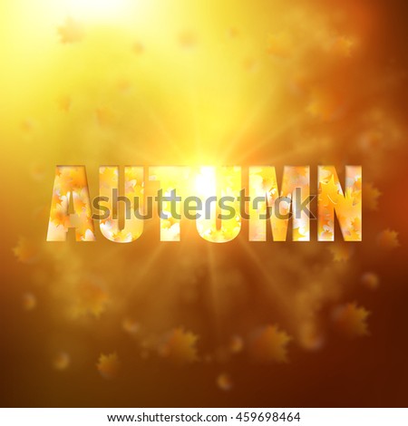 Autumn background with gold maple leaves and bokeh lights with sunny sky, fall vector illustration.