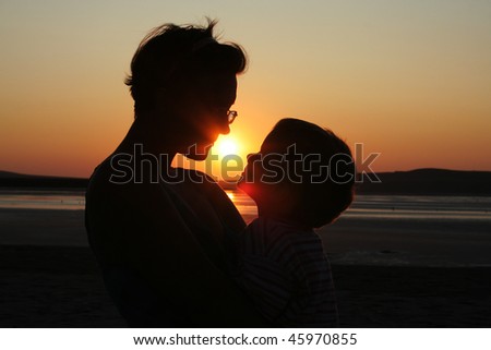 Mother and child on sunset