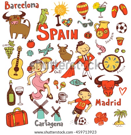 A set of Spain symbols and landmarks, vector illustration.