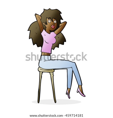 cartoon woman posing on stool