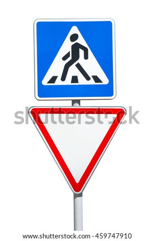 Road signs isolated on white background, Pedestrian Crossing and Give Way