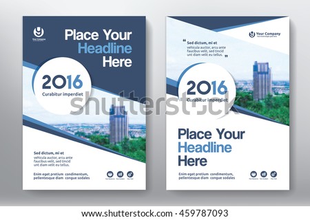 Blue Color Scheme with City Background Business Book Cover Design Template in A4. Easy to adapt to Brochure, Annual Report, Magazine, Poster, Corporate Presentation, Portfolio, Flyer, Banner, Website. Royalty-Free Stock Photo #459787093