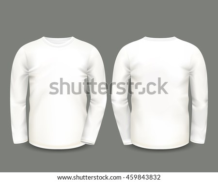 Men's white sweatshirt long sleeve in front and back views. Vector template. Fully editable handmade mesh.