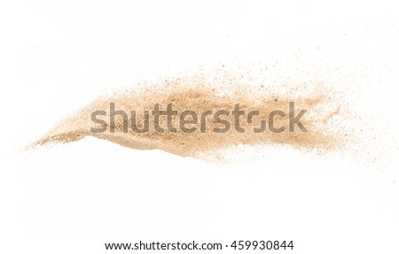 Sand flying explosion stop motion on white background  Royalty-Free Stock Photo #459930844