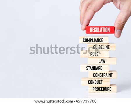 Businessman Building REGULATION Concept with Wooden Blocks Royalty-Free Stock Photo #459939700